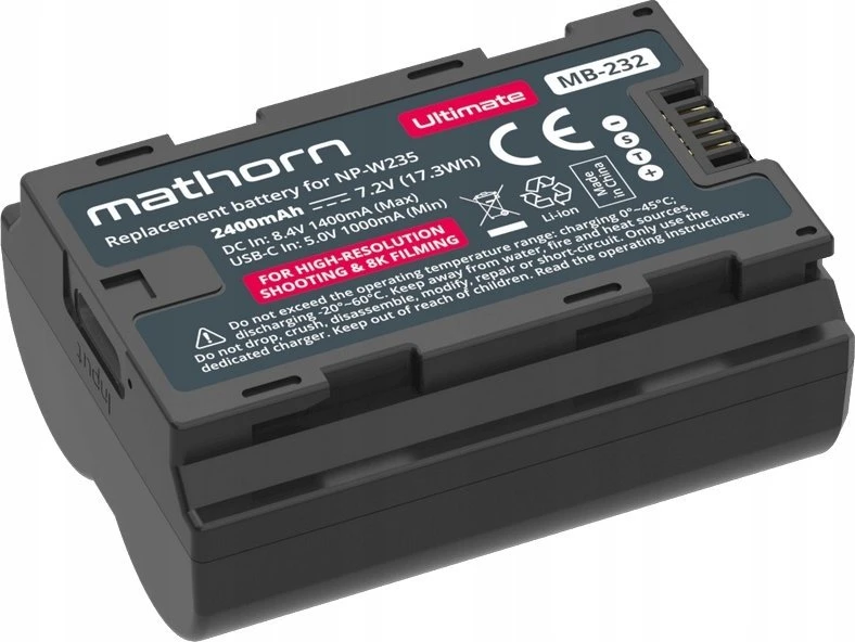 Mentor Bateria Mathorn MB-232 Ultimate 2400mAh USB-C akumuliatorius, pakaitalas NP-W235