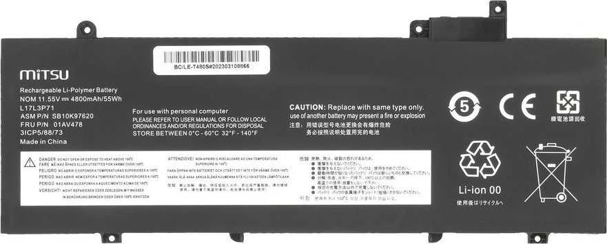 Bateria Mitsu Bateria L17L3P71 01AV478 do Lenovo Thinkpad T480s