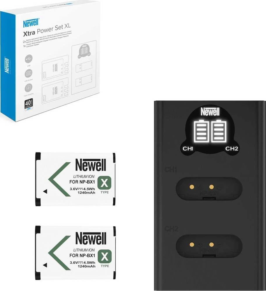 Dviejų kanalų įkroviklio rinkinys ir dvi NP-BX1 baterijos Newell DL-USB-C, skirtos Sony