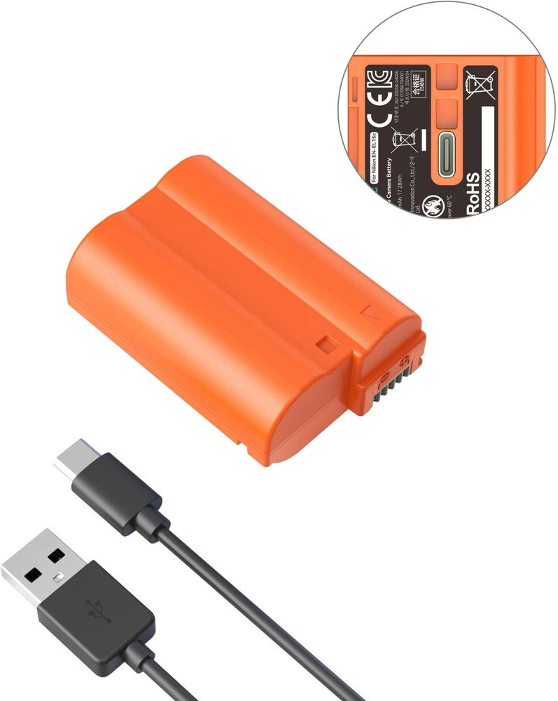 Oranžinis „SmallRig 4966 EN-EL15c“ įkraunama USB-C kameros baterija, oranžinė