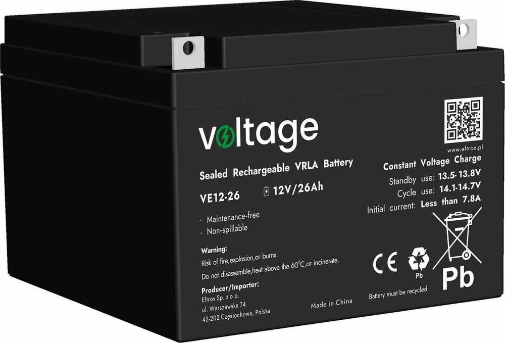 VOLTAGE AGM įtampos 12V 26Ah VE12-26 baterija (eksploatavimo trukmė 6-9 metai)