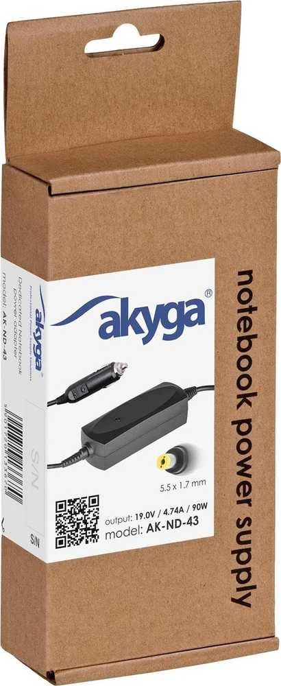 Automobilinis nešiojamojo kompiuterio pakrovėjas Akyga AK-ND-43 (19V / 4.74A 90W 5.5 x 1.7mm) ACER 1.2m