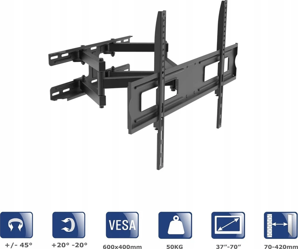 Akyga Televizoriaus laikiklis AK-MB-10 regulowany wieszak +/-45° 50kg VESA 600x400mm 37-70"