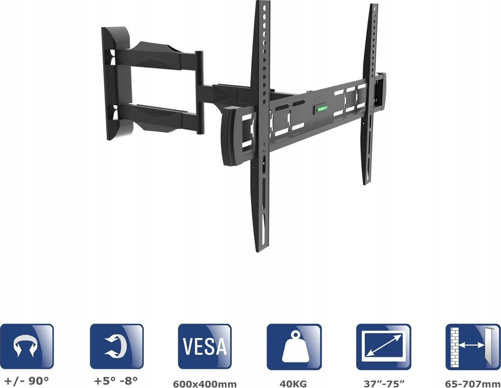 Akyga AKYGA AK-MB-11 televizoriaus sieninis laikiklis Full Motion Bracket +-90deg 40kg VESA 600x400mm 37-75col.