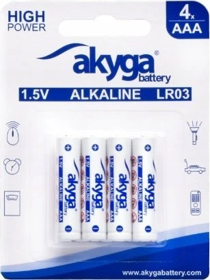 AAA (LR03) šarminė Zn-MnO2 baterija - 1.5V/1300mAh - Akyga AKY1971 - lizdinė plokštelė - 4 vnt.