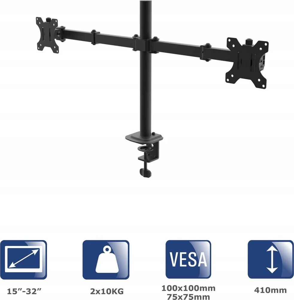 Akyga Stalinis laikiklis dviem monitoriams AK-MB-02 su 2x10kg VESA 75x75mm / 100x100mm 15-32"