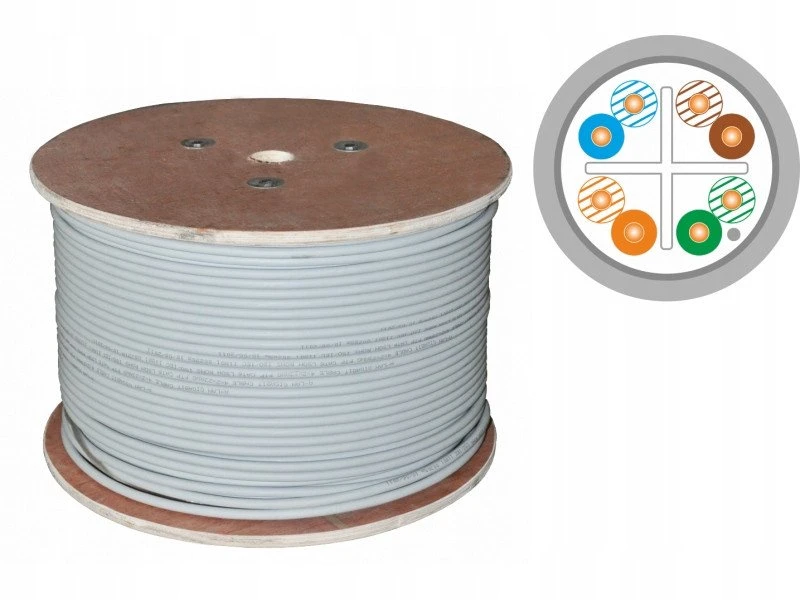 F/UTP cat.6 kabelis, telekomunikacijų, LSOH, B2ca "FireHardy" 4x2x23 AWG, 1Gb/s (10Gb/s iki 55m), 450 MHz, 25 metų garantija, INTERTEK ETL sertifikatas, pilkas, 500m - ALANTEC