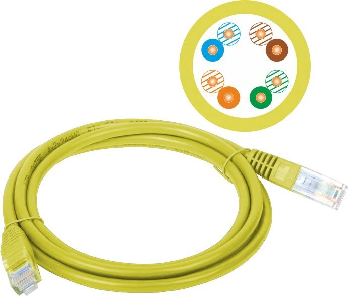 Patch-cord U/UTP kat.5e PVC 2.0m geltona ALANTEC