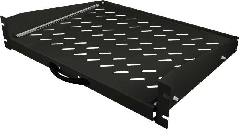19" 2U ištraukiama lentyna, 350 mm gylio, juoda, 4 ALANTEC tvirtinimo taškai