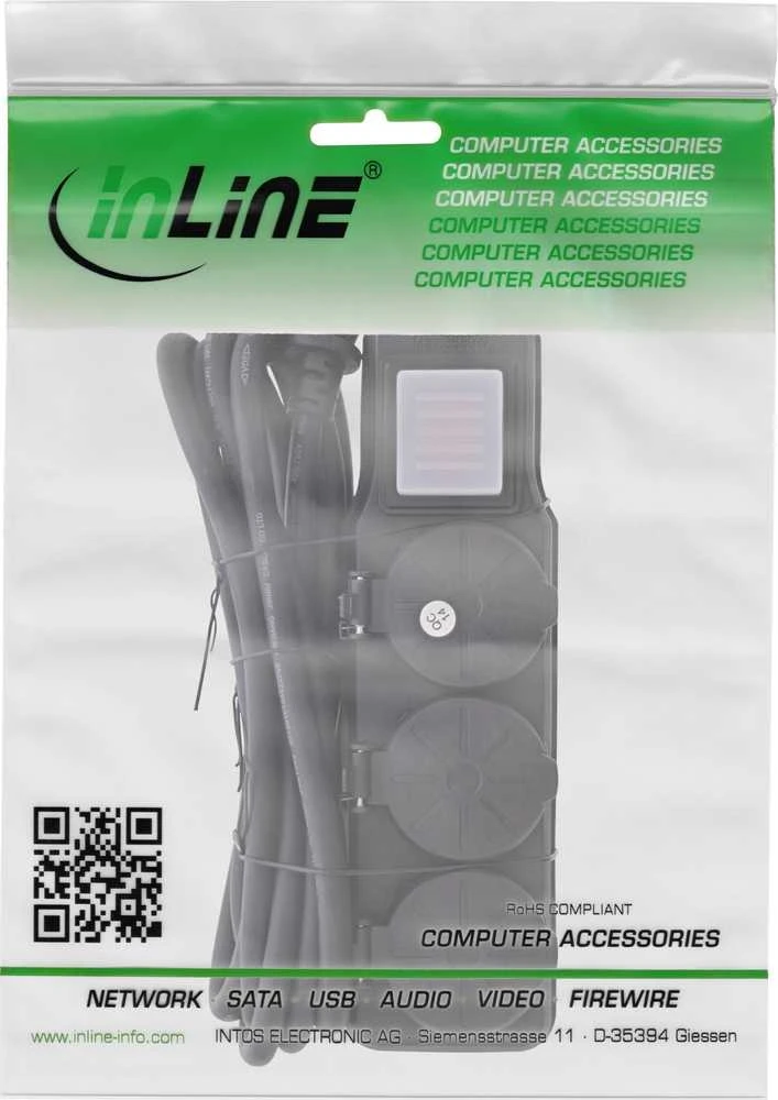 Listwa zasilająca Alcasa InLine® Zewnętrzna su wyłącznikiem 3 gniazda 5 m