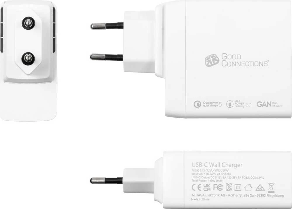 Good Connections Alcasa PCA-W006W nešiojamas įkroviklis universalus baltas kintamosios srovės greito įkrovimo vidinis įkroviklis