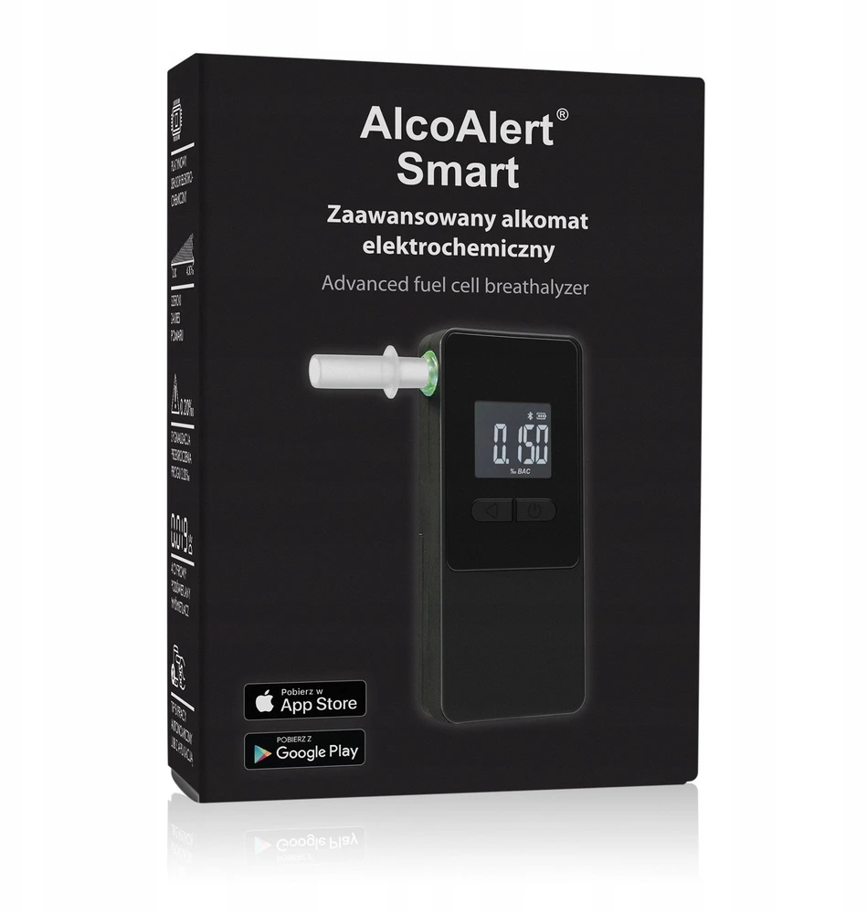 AlcoAlert Smart Electrochemical breathalyzer, juodas