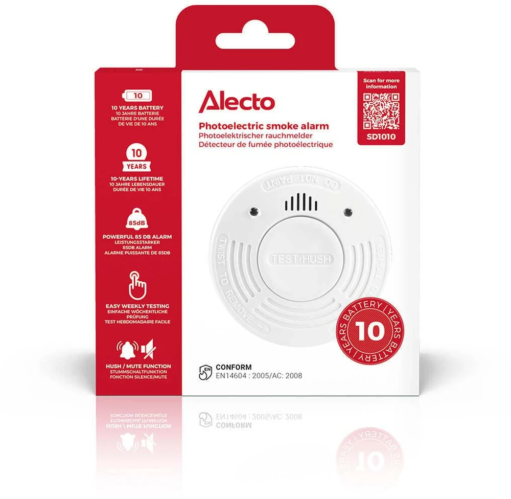 Alecto Czujnik dymu SD1010 2x su 10-letnią żywotnością baterii