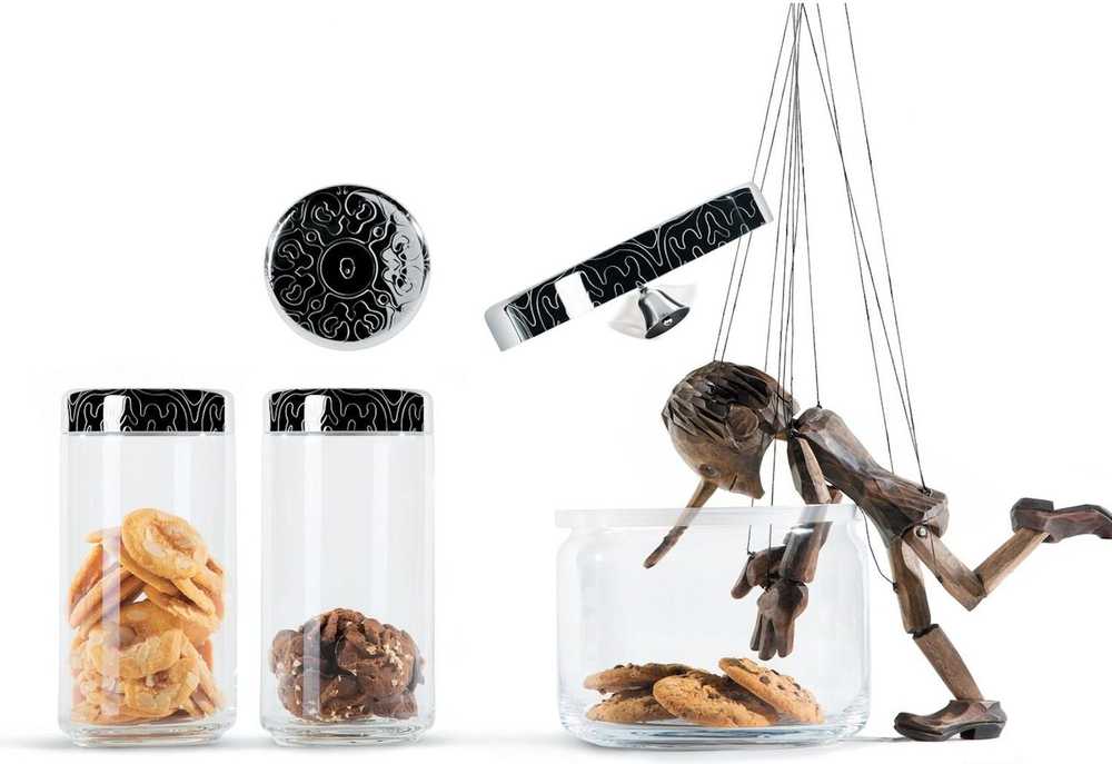 Alessi Słoik hermetyczny szkło i polerowana nerūdijantis plienas su reliefem 1,5l