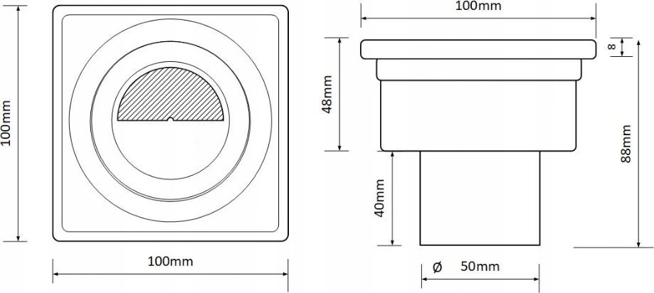 Alkotest 11318 AXUS PION FI 50, 360 laipsnių kanalizacijos grotelės, KVAPAS BLOKAS, NERŪDIJANČIOS NERŪDIJAVIMO GROTOS. MAT 100X100MM, BLISTER SU pakabuku // S.KRAT-A.10X10-PIO-50/NI/MAT