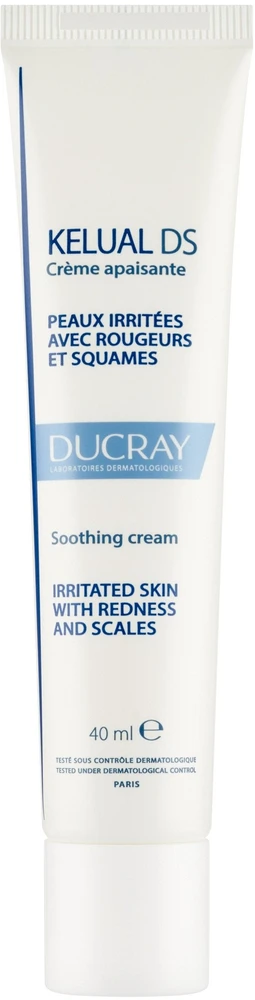Ducray Kelual DS Squamo-Reducing Soothing Kreminis raminantis veido kremas sudirgusiai odai su paraudimu ir pleiskanojimu, 40 ml