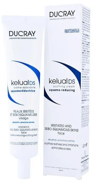 Ducray Kelual DS Squamo-Reducing Soothing Kreminis raminantis veido kremas sudirgusiai odai su paraudimu ir pleiskanojimu, 40 ml