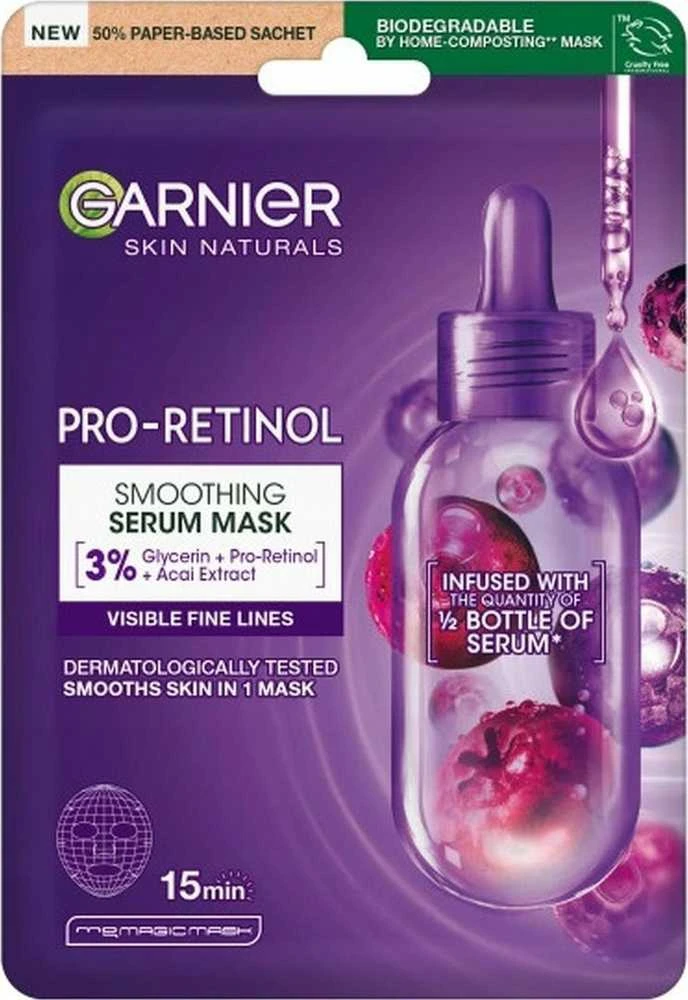 Garnier Skin Naturals Pro-Retinol Smoothing Serum Mask veido kaukė