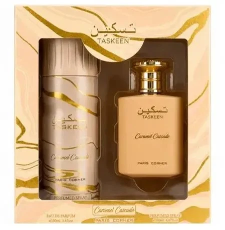 Set Paris Corner: Taskeen Caramel Cascade Eau De Parfum Unisex, 100 ml + Taskeen Caramel Cascade Dezodorantas Purškiklis Unisex, 200 ml