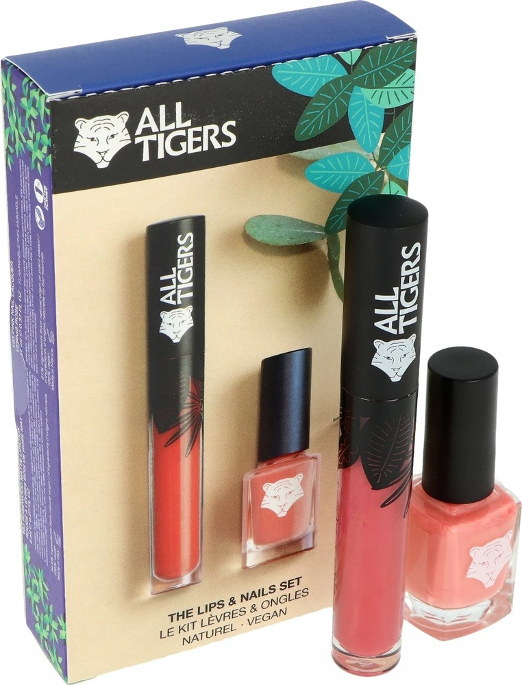 „Set All Tigers“: natūralūs ir veganiški skysti lūpų dažai „683 Make Your Mark“, 8 ml + natūralūs ir veganiški veganiški nagų lakai „196 Take Your Chance“, 11 ml