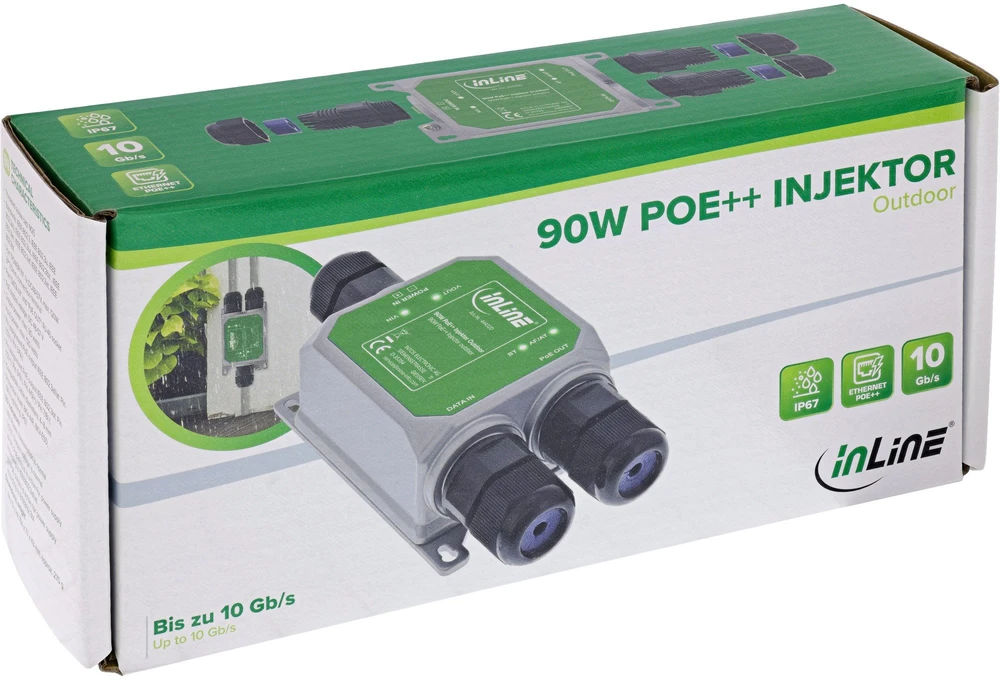 Allnet InLine® PoE++ lauko injektorius, 10 Gb/s, 90 W, IP67
