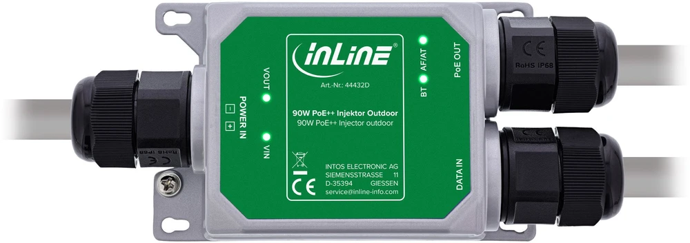Allnet InLine® PoE++ lauko injektorius, 10 Gb/s, 90 W, IP67