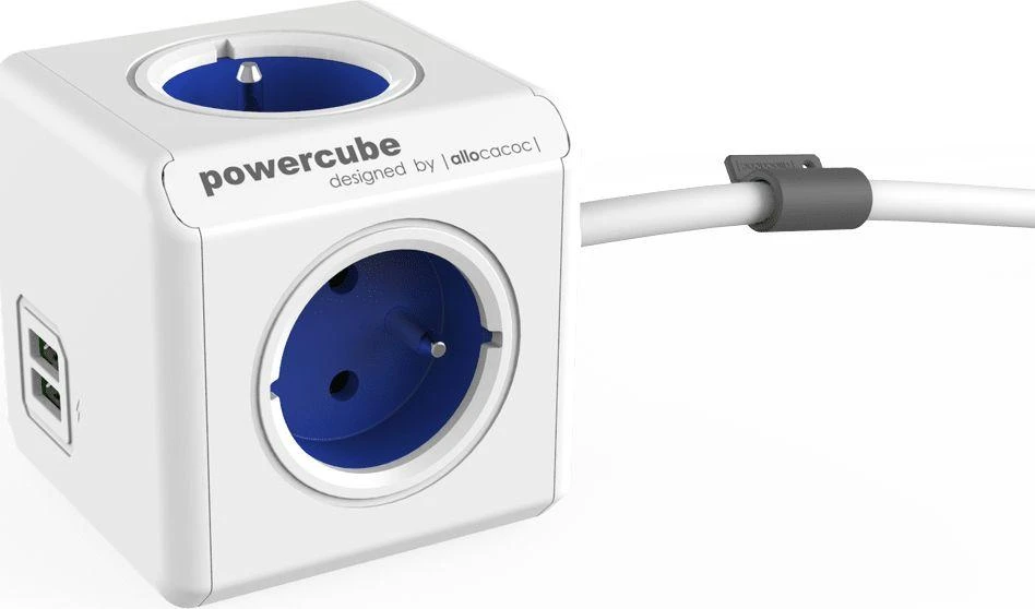 Allocacoc PowerCube Extended 4 lizdai 2x USB 1,5m malūnėlis