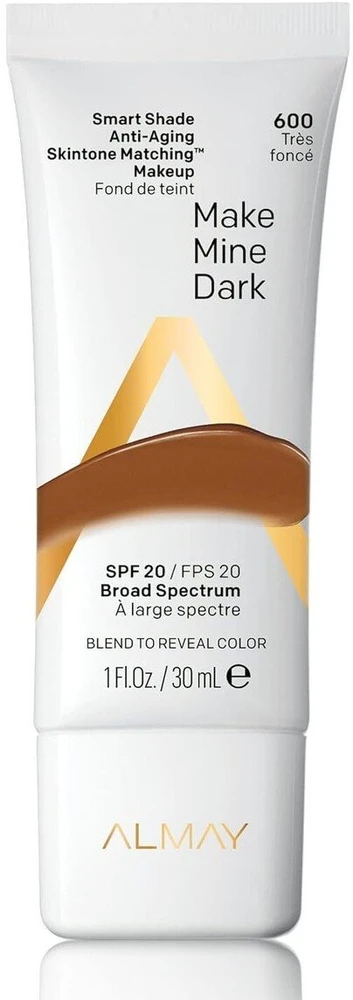 „Almay Smart Shade“ tonusą atitinkantis skystas makiažo pagrindas „600 Make Mine Dark 20 SPF“, 30 ml