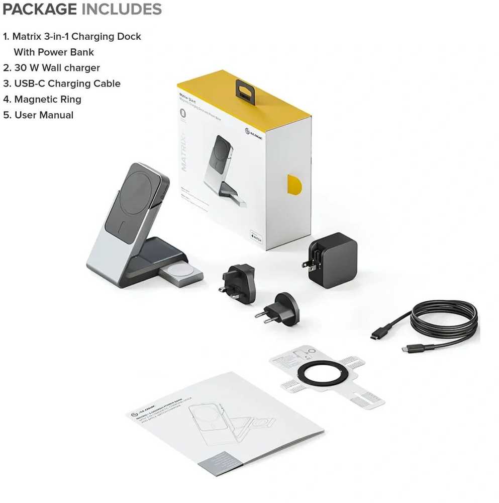 Alogic Matrix+ 3-in-1 magnetinis įkroviklis+Power Bank+AW Puk balta