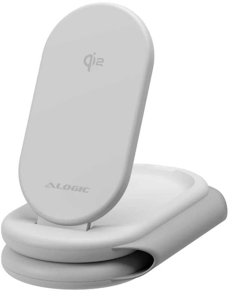 Alogic PackAway trys viename Qi2 belaidžio įkrovimo stovas baltas