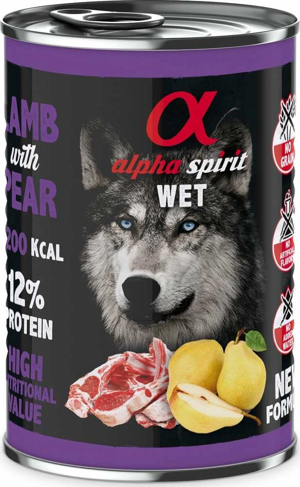 ALPHA SPIRIT WET konservas su ėriena ir kriaušėmis 400g 6vnt