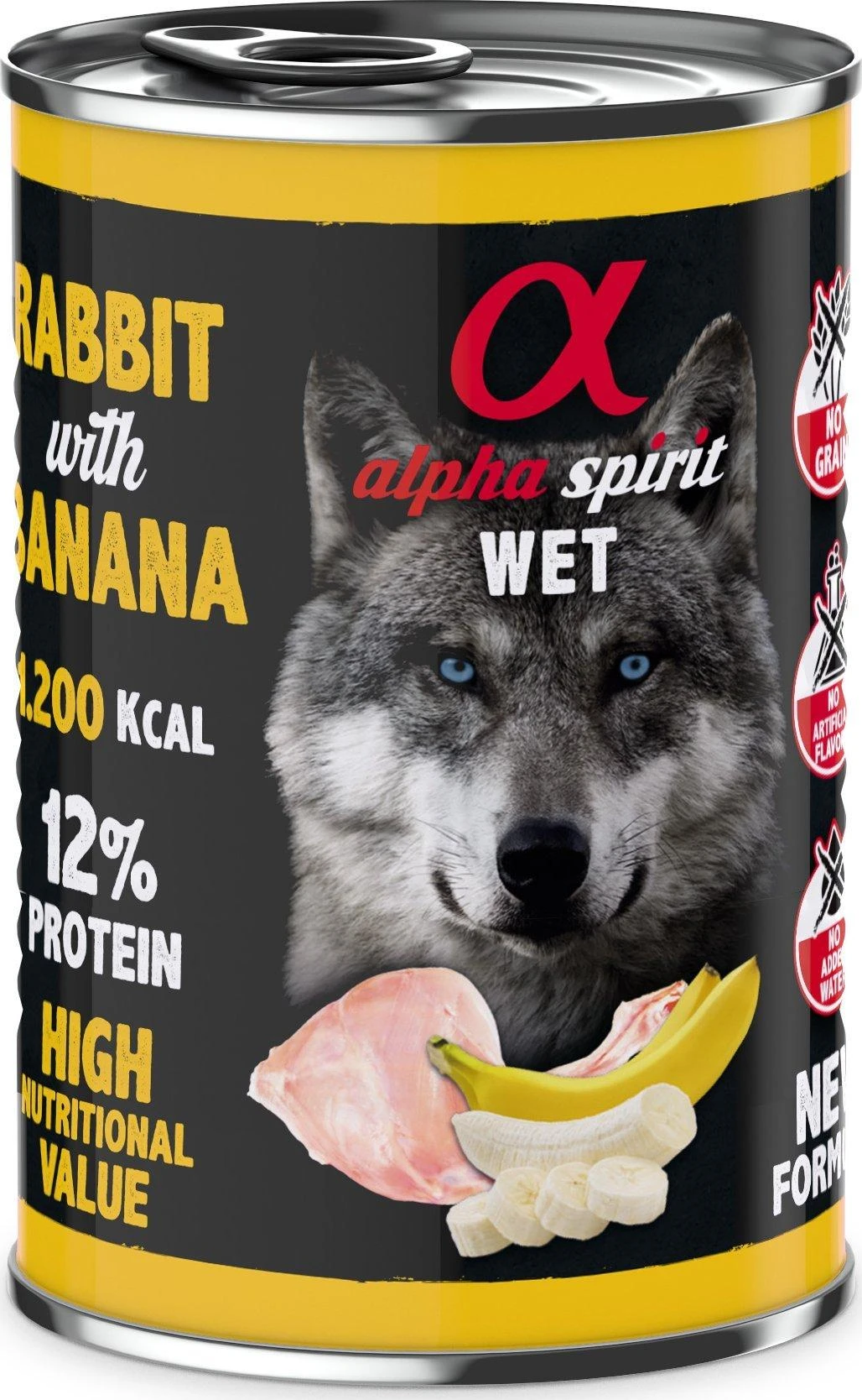 ALPHA SPIRIT WET konservas su triušiena ir bananais 400g 6vnt