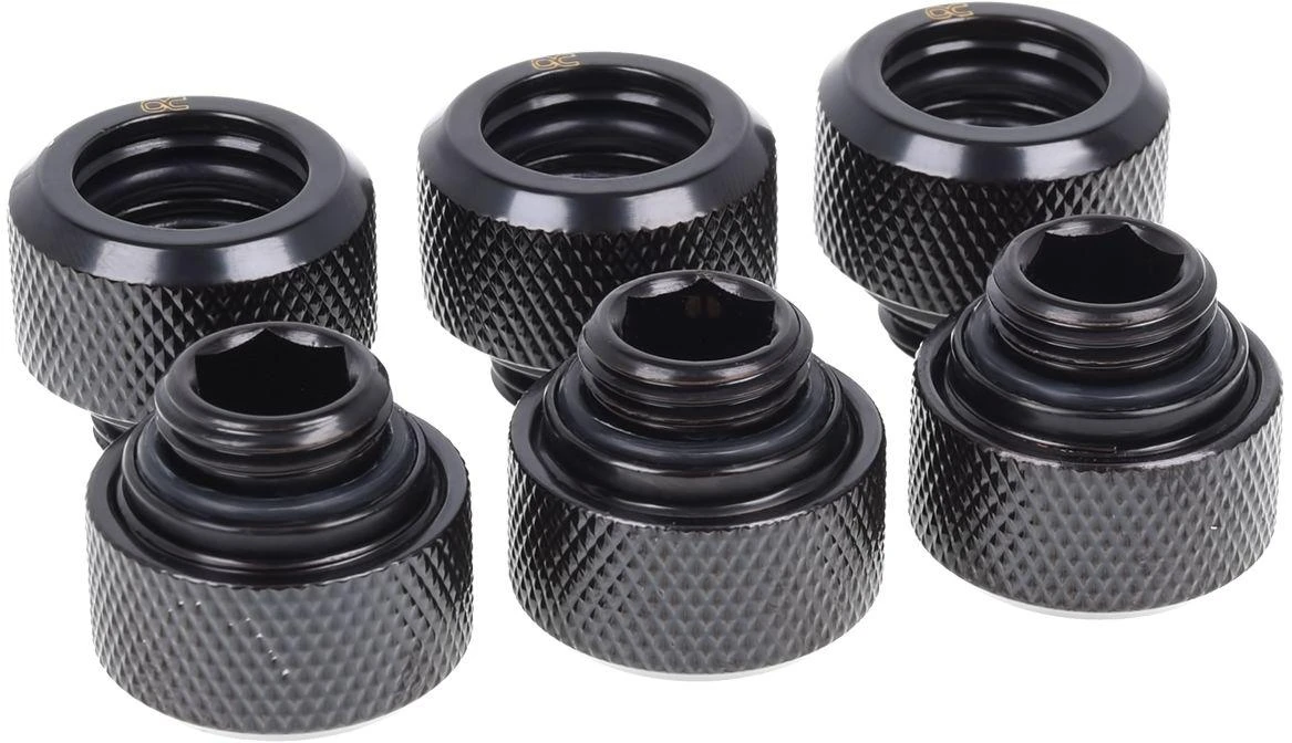 Alphacool Eiszapfen 13 mm kieto vamzdžio suspaudimo jungtis G1/4, 6 paketų – juodas