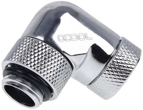 „Alphacool Eiszapfen“ 90 laipsnių pasukamas kampinis adapteris G1/4 lizdas į G1/4 lizdą, chromuotas