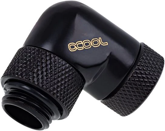 „Alphacool“ kampinis adapteris, 90 laipsnių pasukamas, G1/4 lizdas į G1/4 kištuką, juodas