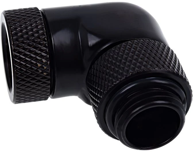 „Alphacool“ kampinis adapteris, 90 laipsnių pasukamas, G1/4 lizdas į G1/4 kištuką, juodas