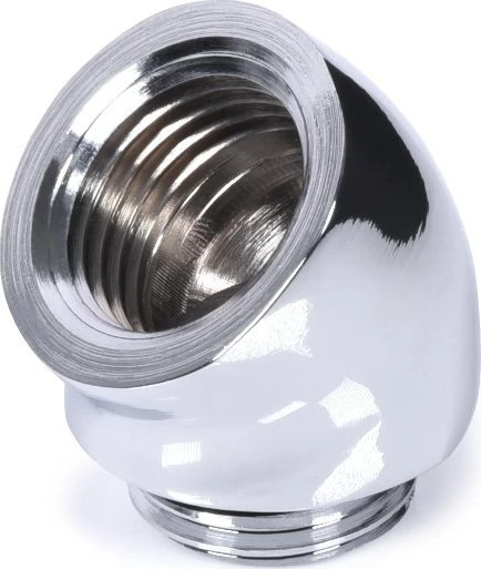 „Alphacool“ 45 laipsnių G1/4 colio kištukas į G1/4 colio kištuką, chromuotas
