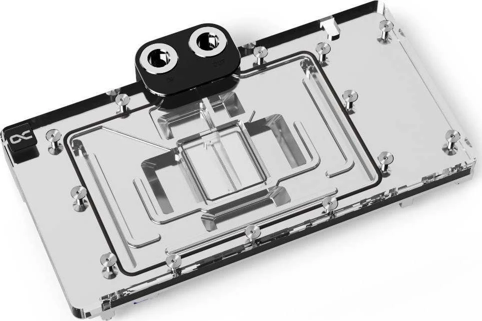 „Alphacool Core RTX 4090 AMP“ su galine plokšte – akrilas + nikelis