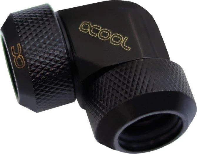 „Alphacool Eiszapfen“ 13 mm kieto vamzdžio srieginė jungtis, 90 laipsnių L formos jungtis, akrilo-žalvario vamzdžiai, juodas