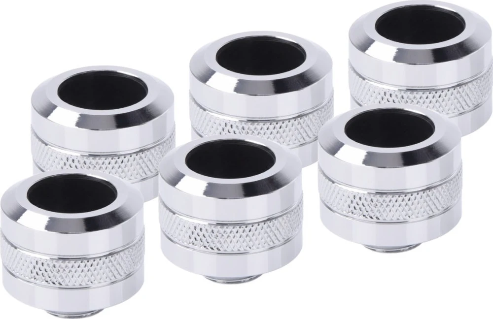 „Alphacool Eiszapfen Pro“ jungtis, 16 mm kietas vamzdelis, G1/4, 6 vnt. pakuotėje, chromuotas