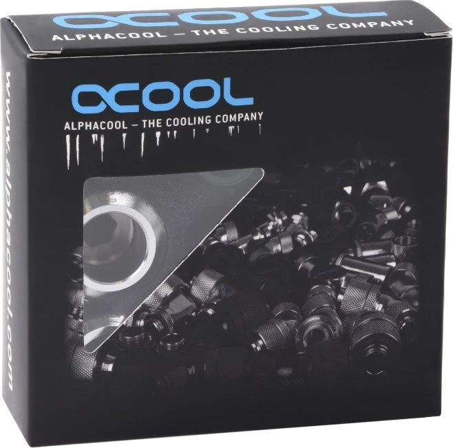„Alphacool Eiszapfen Pro“ jungtis, 16 mm kietas vamzdelis, G1/4, 6 vnt. pakuotėje, chromuotas