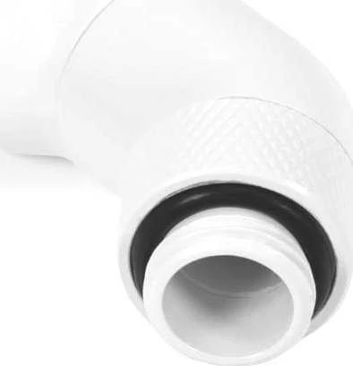 „Alphacool“ kampinis adapteris, 45 laipsnių, dvigubas, pasukamas, G1/4 lizdas į G1/4 lizdą, baltas