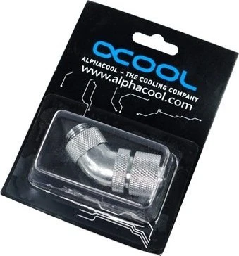 „Alphacool HF“ jungtis, 45 laipsnių, G1/4 colio, vidinis sriegis, 13/10 mm, pasukama, chromuota, sidabrinė