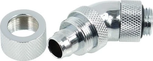„Alphacool HF“ jungtis, 45 laipsnių, G1/4 colio, vidinis sriegis, 13/10 mm, pasukama, chromuota, sidabrinė