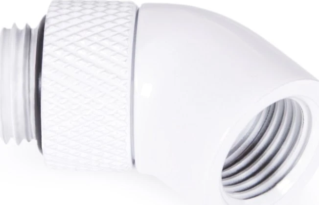 Alphacool Eiszapfen Winkeladapter 45 Grad drehbar G1/4 AG auf G1/4 IG – baltos spalvos
