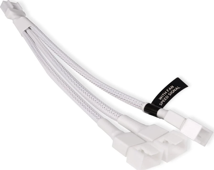 „Alphacool“ Y skirstytuvas, 4 kontaktų į 3 x 4 kontaktų PWM, 15 cm, baltas