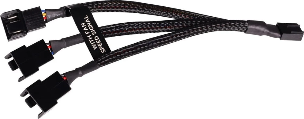 „Alphacool“ Y skirstytuvas, 4 kontaktų į 3 x 4 kontaktų PWM, 15 cm, juodas