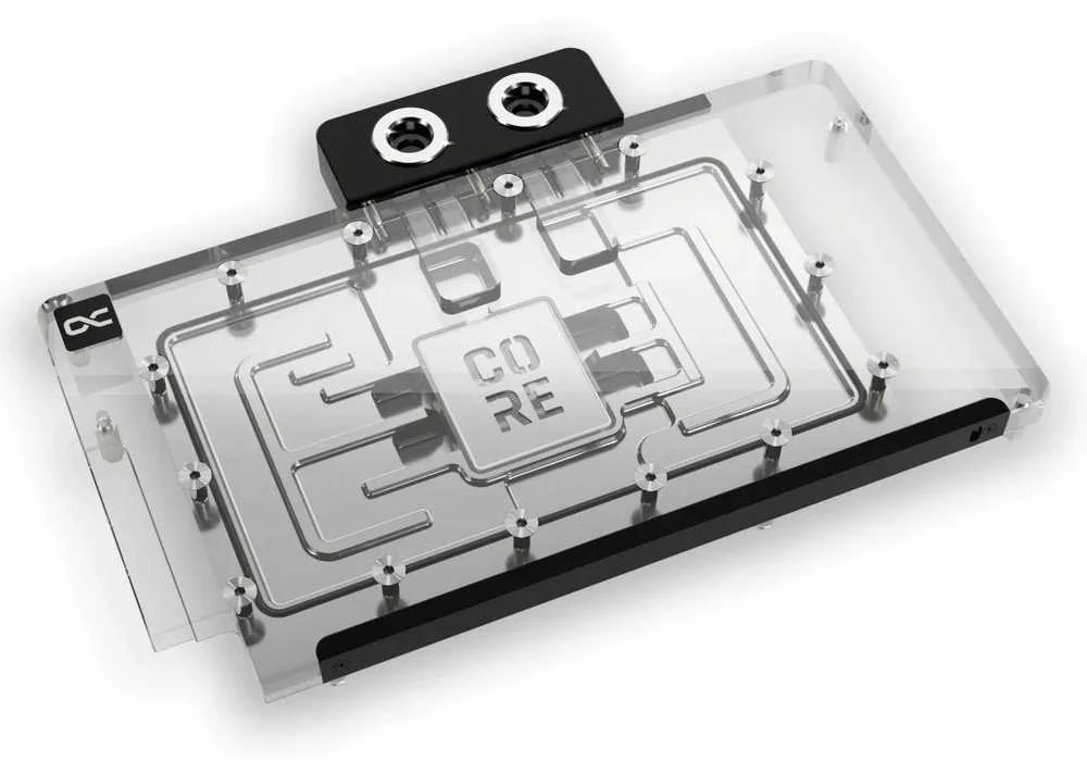 „Alphacool Core GeForce RTX 5080“ ir „5070 Ti TUF GPU Vanduo“ aušinimas, ARGB, su galine plokšte · akrilas