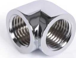 „Alphacool“ kištukas-adapteris 90 laipsnių G1/4 colio lizdas į G1/4 colio lizdą, chromuotas