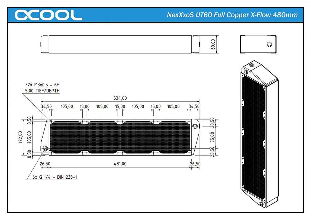 „Alphacool NexXxoS UT60 Full Copper X-Flow“ 480 mm garso kolonėlė (1011667)